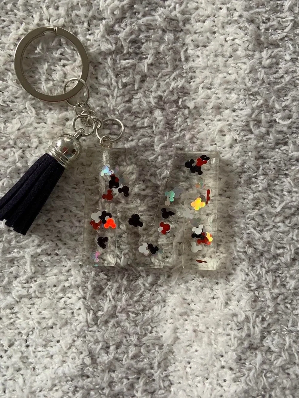 Personalized Blue 'M' Resin Keychain with Tassel